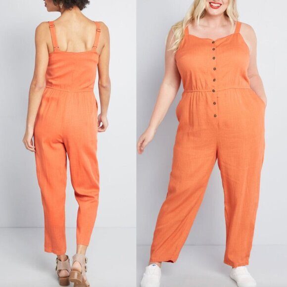 NEW NWT MODCLOTH Plus Size Every Waking Momentum Jumpsuit Orange Sleeveless Crop - Picture 1 of 15